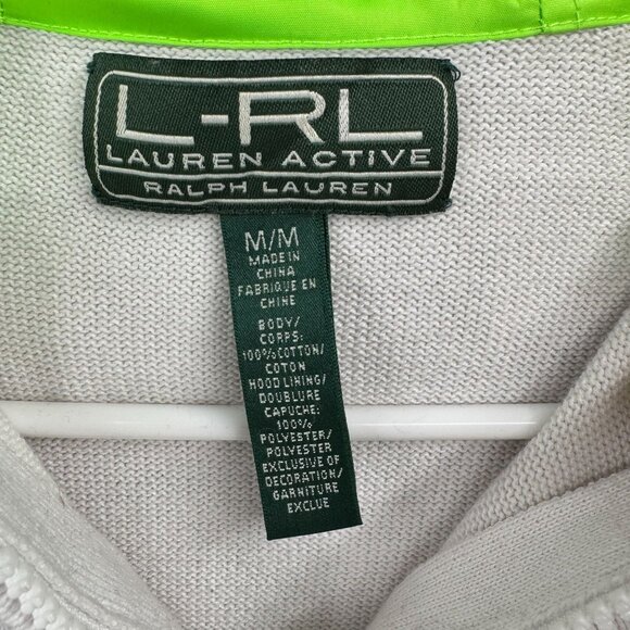 L-RL Lauren Active Full Zip Knit Hoodie Sweater Women's Medium‎ Blue/White - Picture 8 of 14